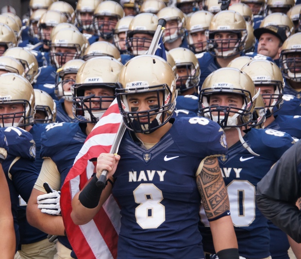 Former Navy safety Wave Ryder waits for the Midshipmen to be introduced before their game against South Alabama.