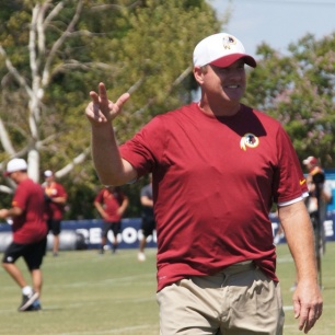 Head coach Jay Gruden salutes the crowd. Photo by Terri Russell.