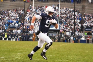 Penn State quarterback Trace McSorley runs into the end zone for his first of two rushing touchdowns on the day. (Photo by Jake Russell)